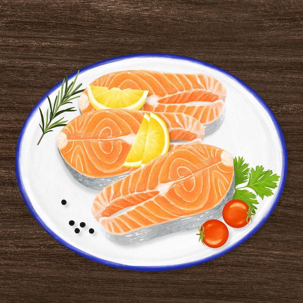 Salmon steaks, seafood illustration