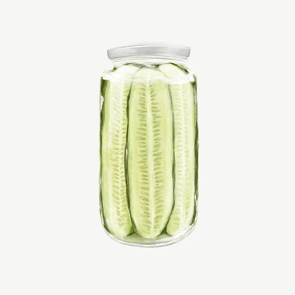 Jar of pickles, vegetable food illustration psd