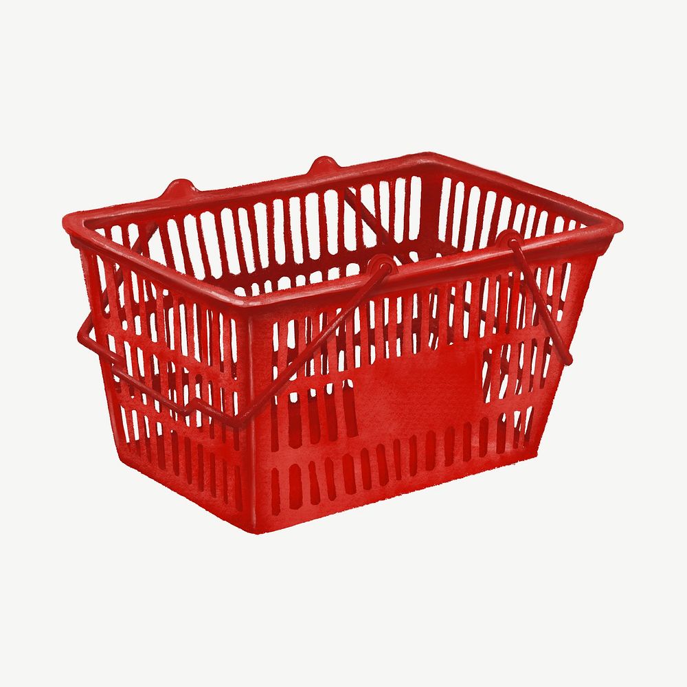 Red shopping basket, collage element psd