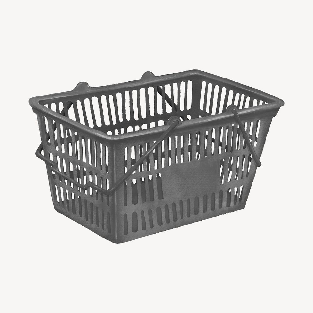 Gray shopping basket, collage element psd