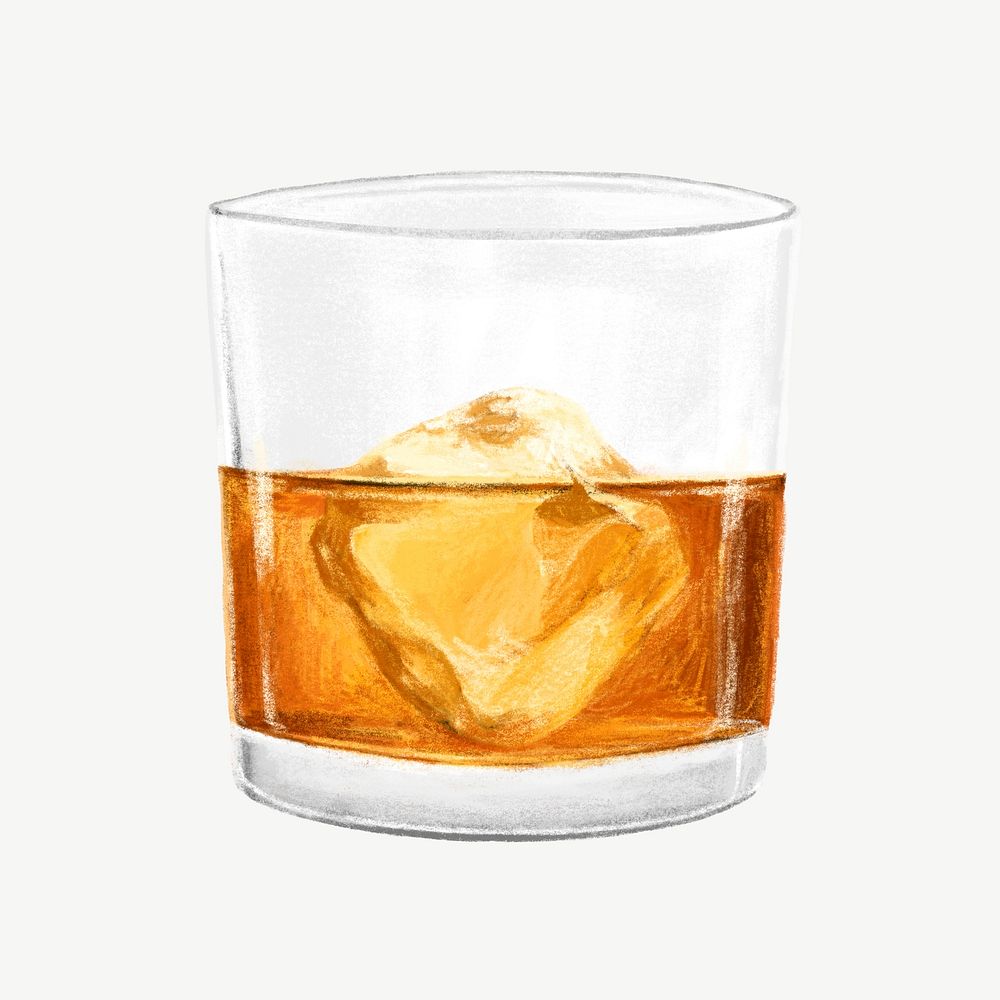 Glass of whiskey, alcoholic drinks collage element psd 