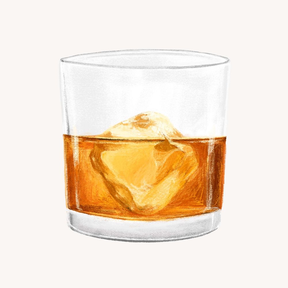 Glass of whiskey, alcoholic drinks illustration