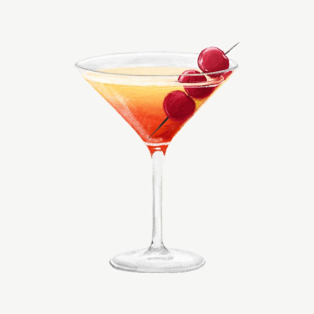 Sunset cocktail, alcoholic drinks collage element psd 