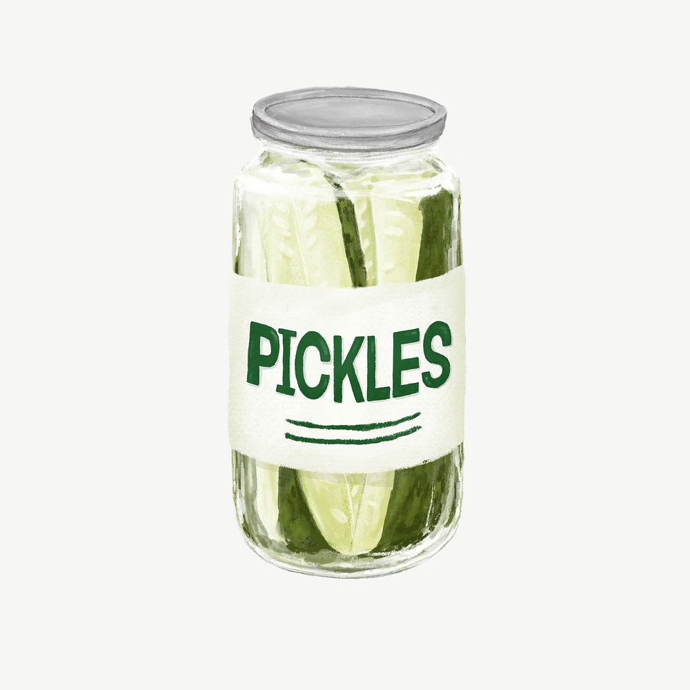 Jar of pickles, vegetable food illustration psd