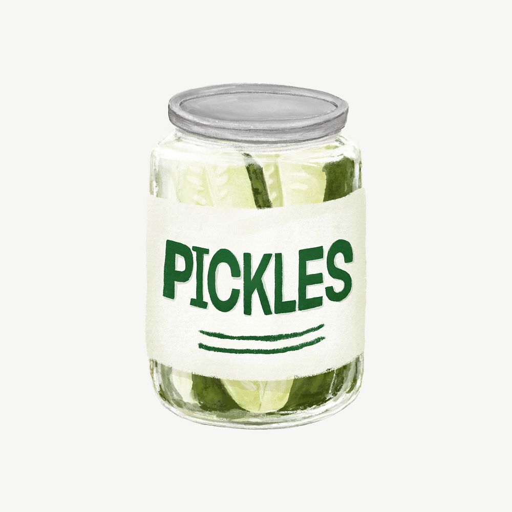 Jar of pickles, vegetable food illustration psd