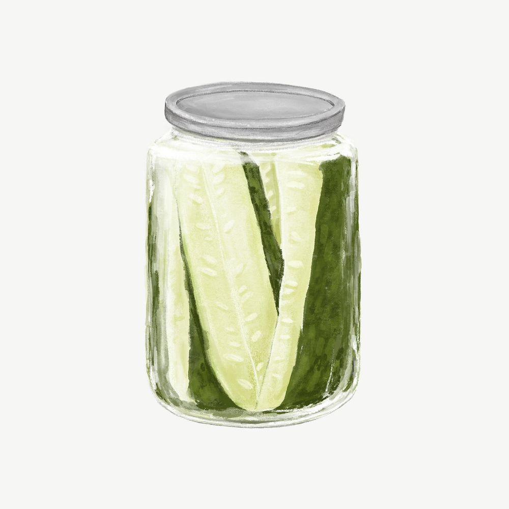 Jar of pickles, vegetable food illustration psd