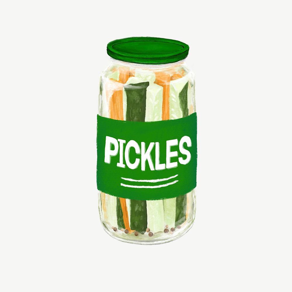 Jar of pickles, vegetable food illustration psd