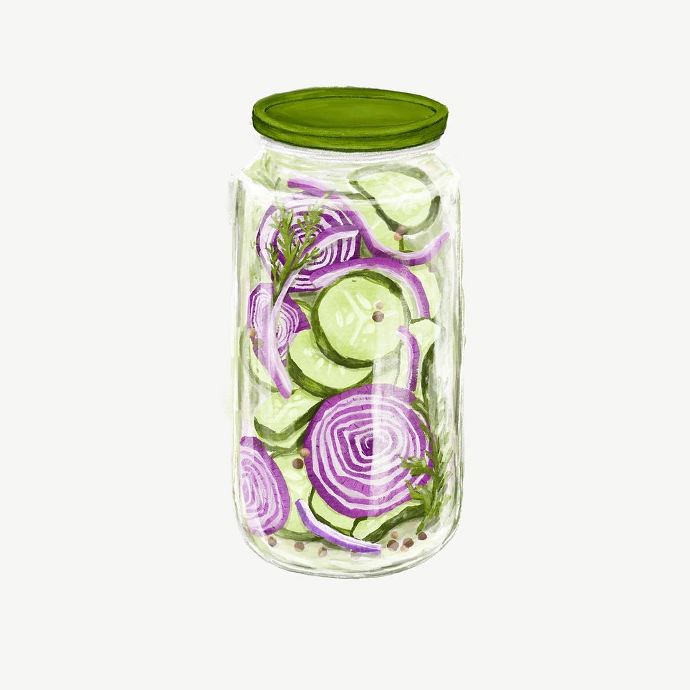 Jar of onions, vegetable illustration psd