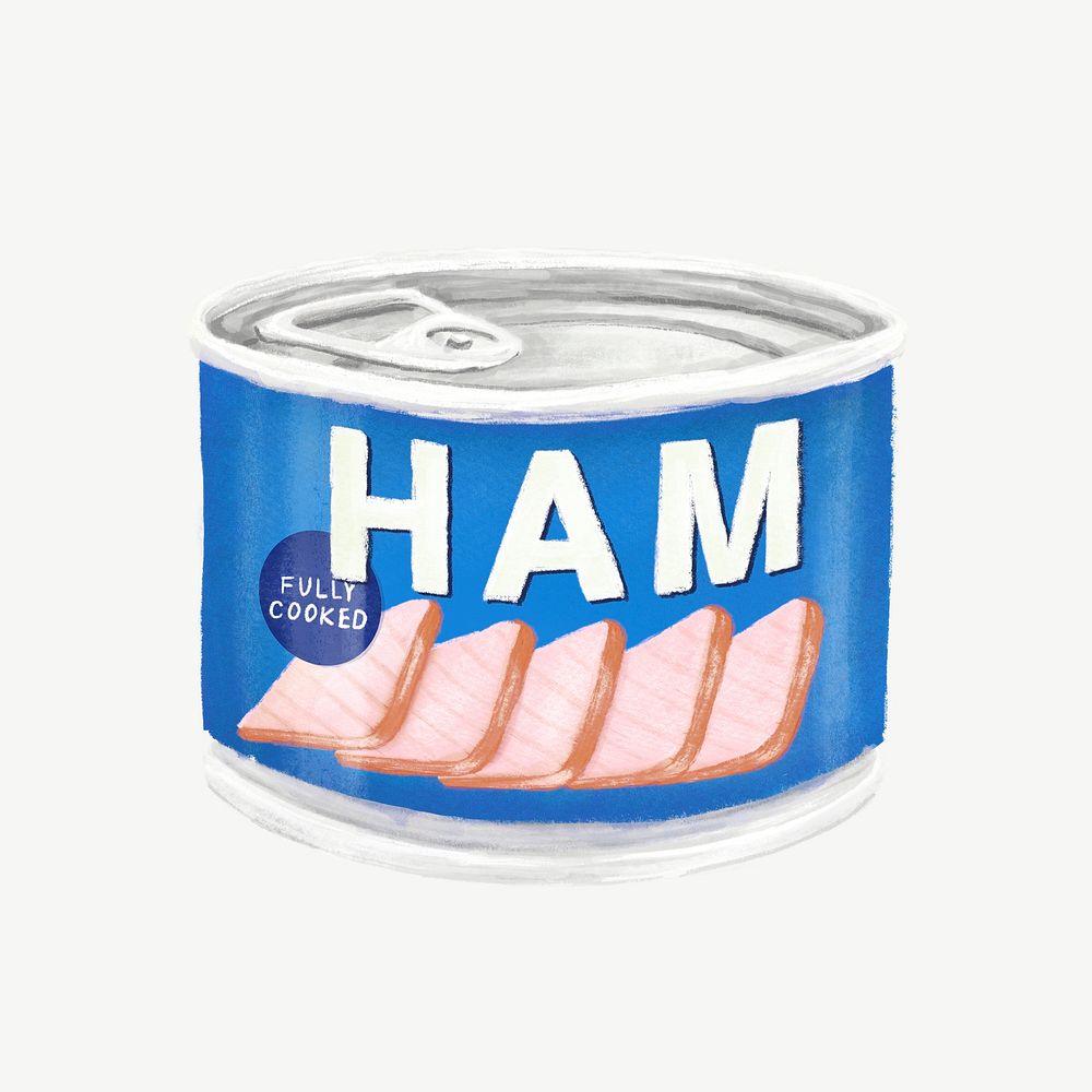 Canned ham, food illustration psd