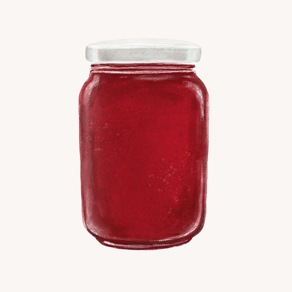 Strawberry jam jar, bread spread illustration