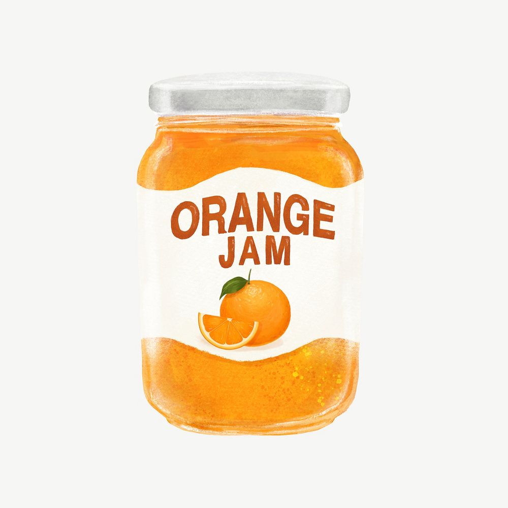 Orange jam jar, bread spread collage element psd