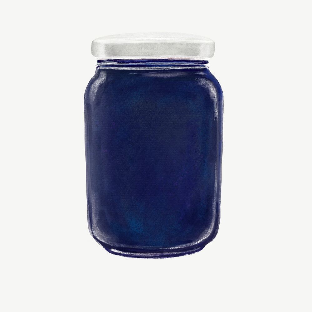 Blueberry jam jar, bread spread collage element psd