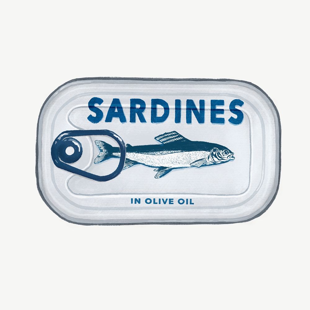 Canned sardines, food illustration psd