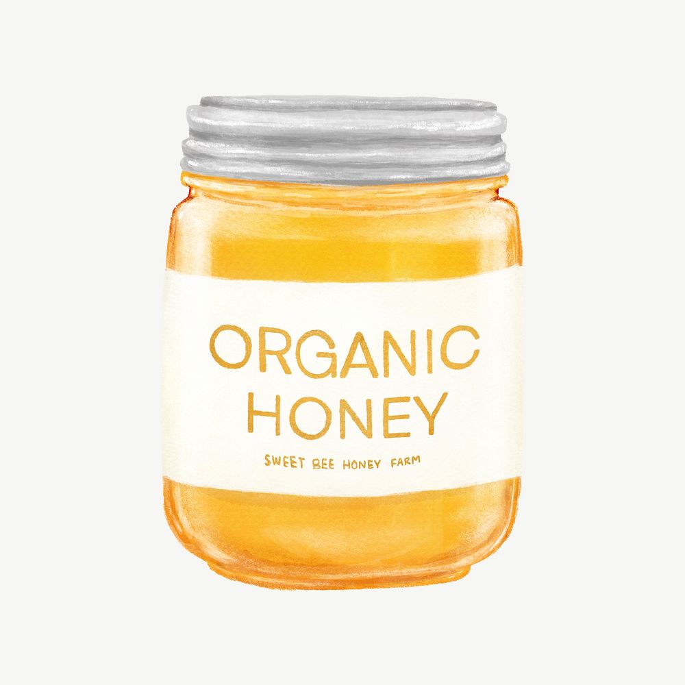 Organic honey jar, food collage element psd