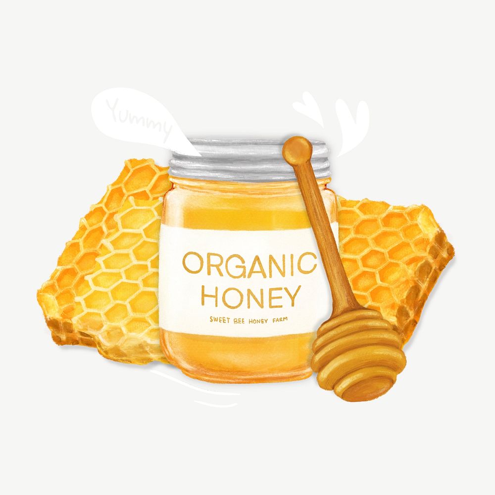 Organic honey jar, food collage element psd