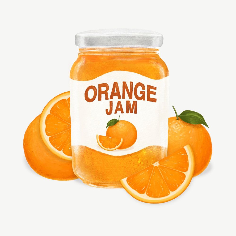Orange jam jar, bread spread collage element psd