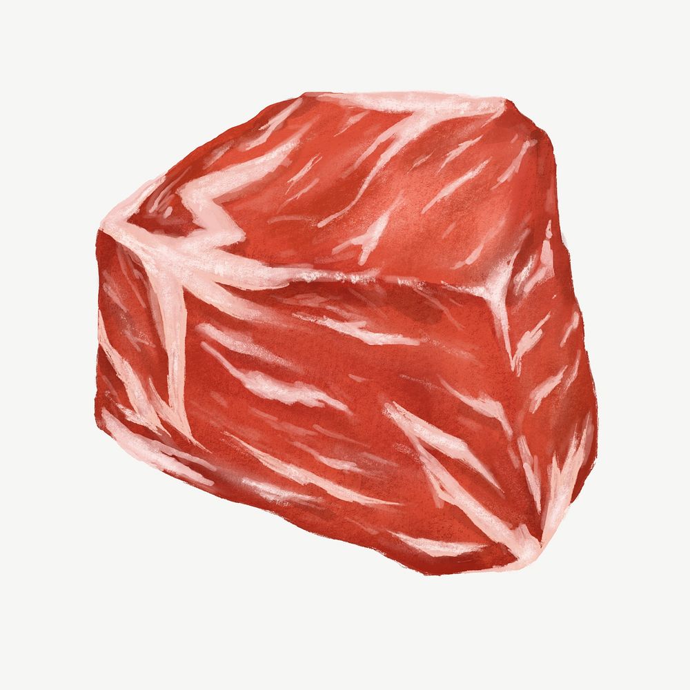 Raw beef cube, meat food collage element psd 