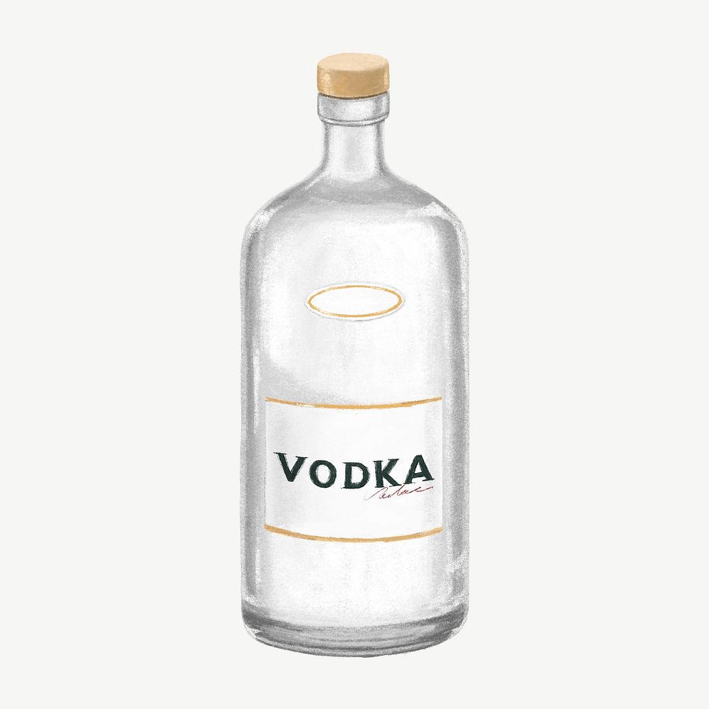 Bottle of vodka, alcoholic drinks collage element psd 