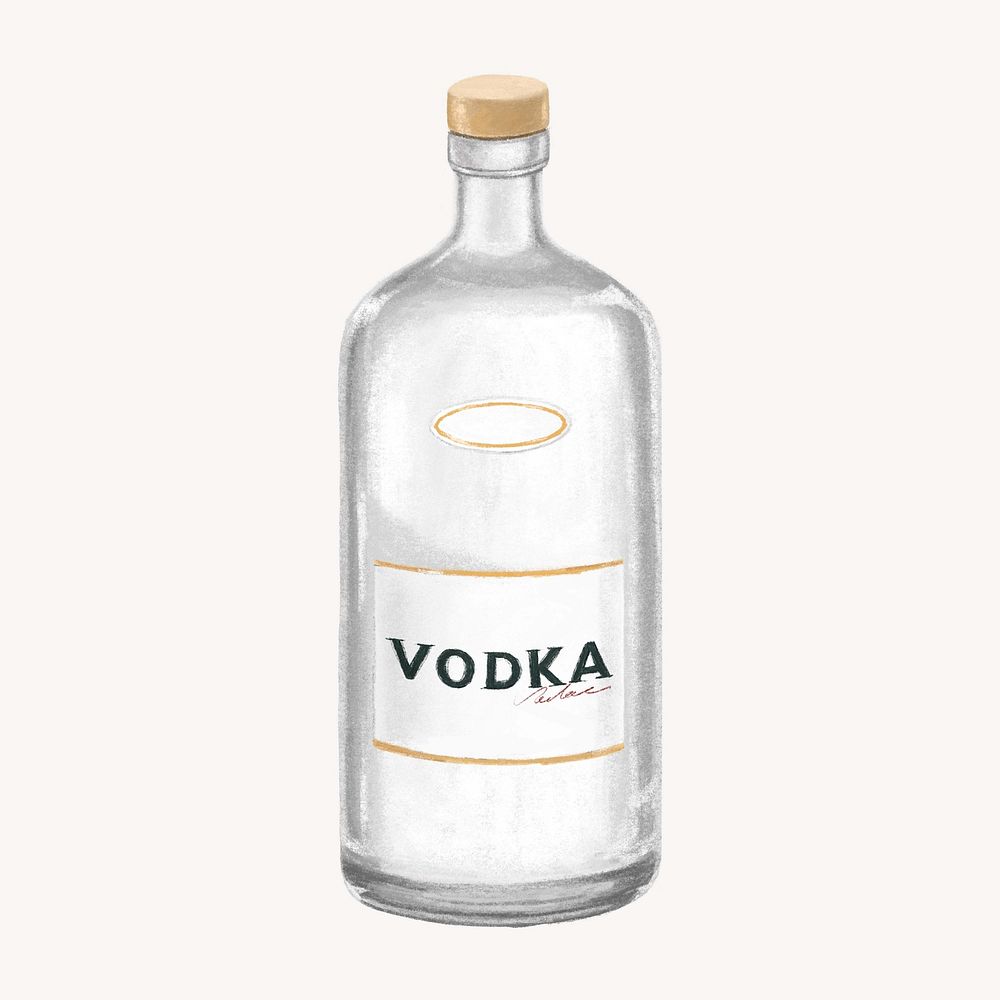 Bottle of vodka, alcoholic drinks illustration