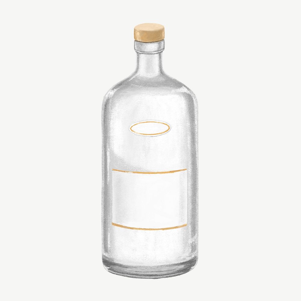 Bottle of vodka, alcoholic drinks collage element psd 