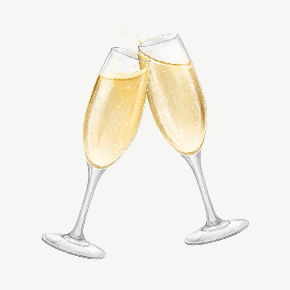 Clinking champagne glasses, alcoholic drinks collage element psd 