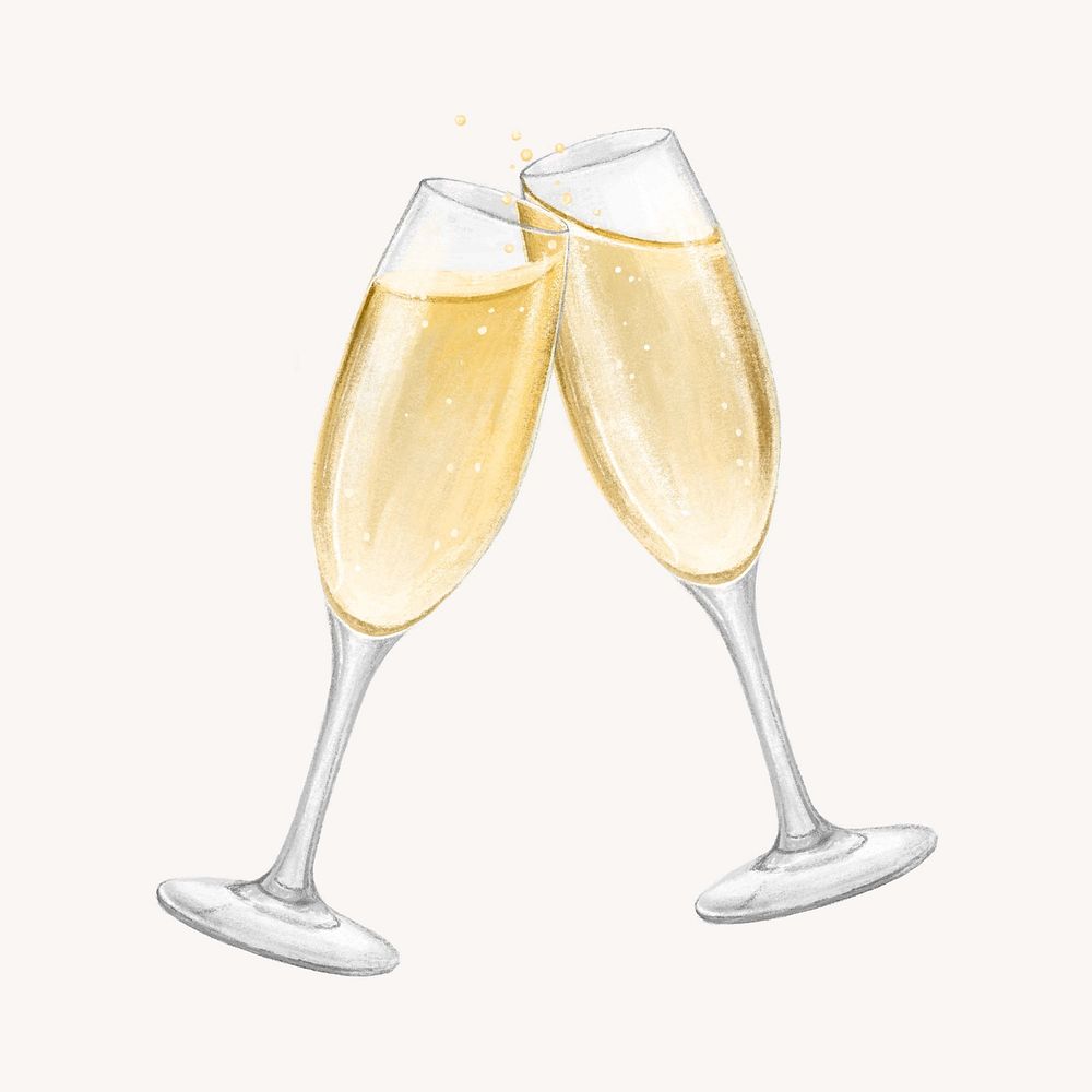 Clinking champagne glasses, alcoholic drinks illustration
