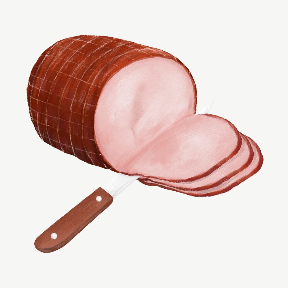 Ham slices, butchery fresh meat collage element psd 