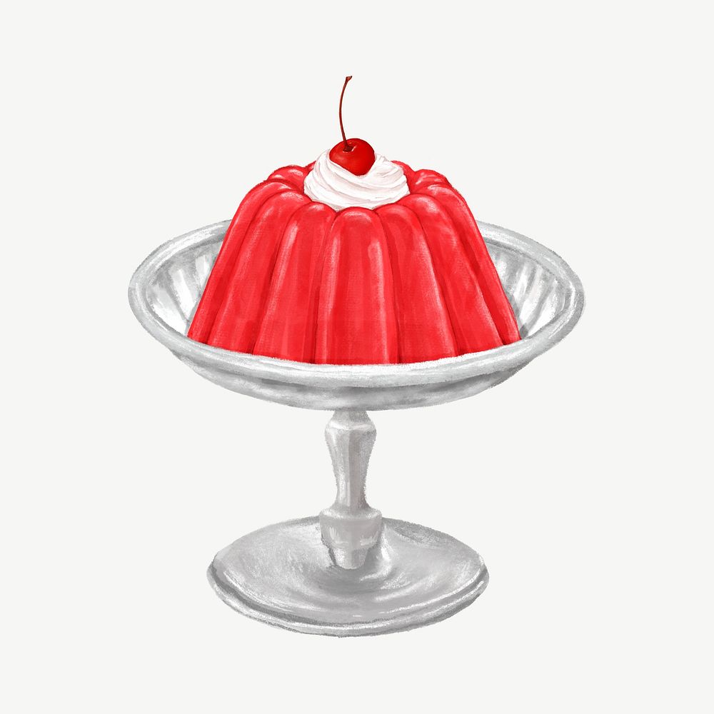 Red jello pudding, dessert collage element psd 