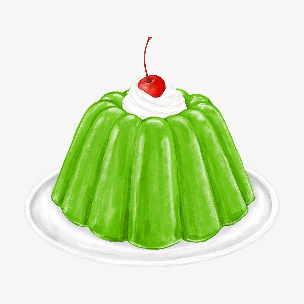 Green jello pudding, dessert collage element psd 