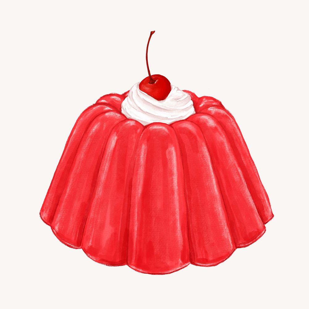 Red jello pudding, dessert illustration