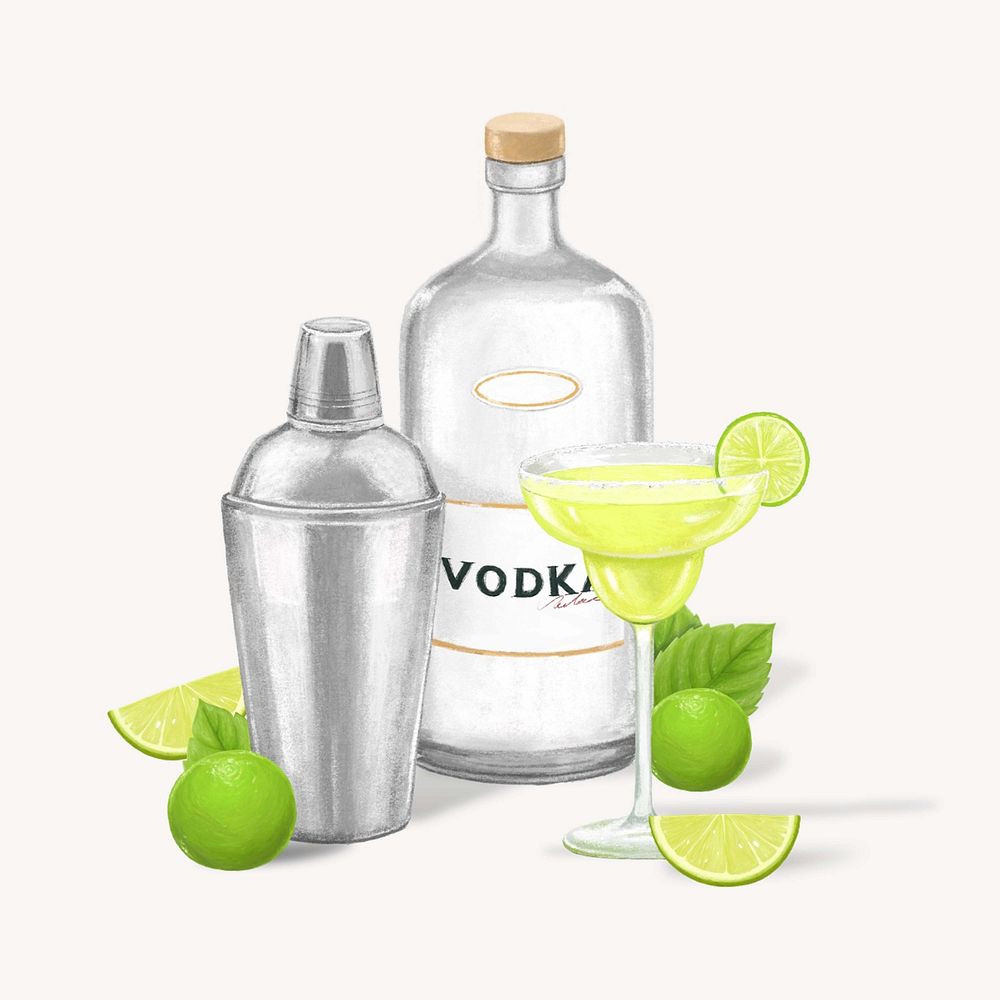 Margarita cocktail set, alcoholic drinks illustration