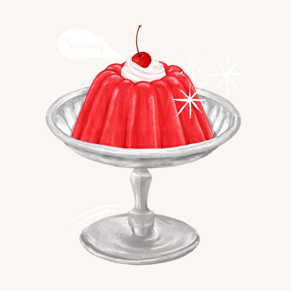 Red jello pudding, dessert illustration