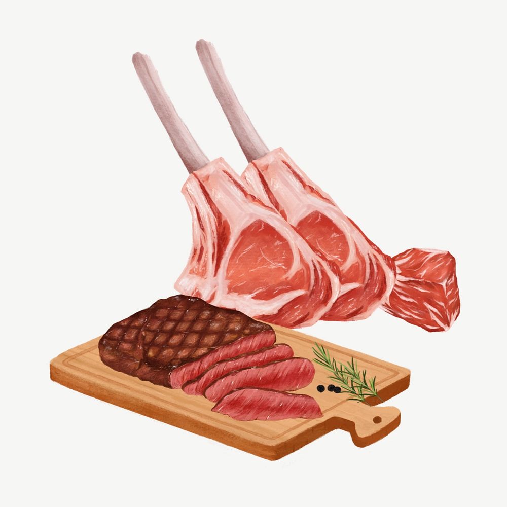 Beef steak, food collage element psd 