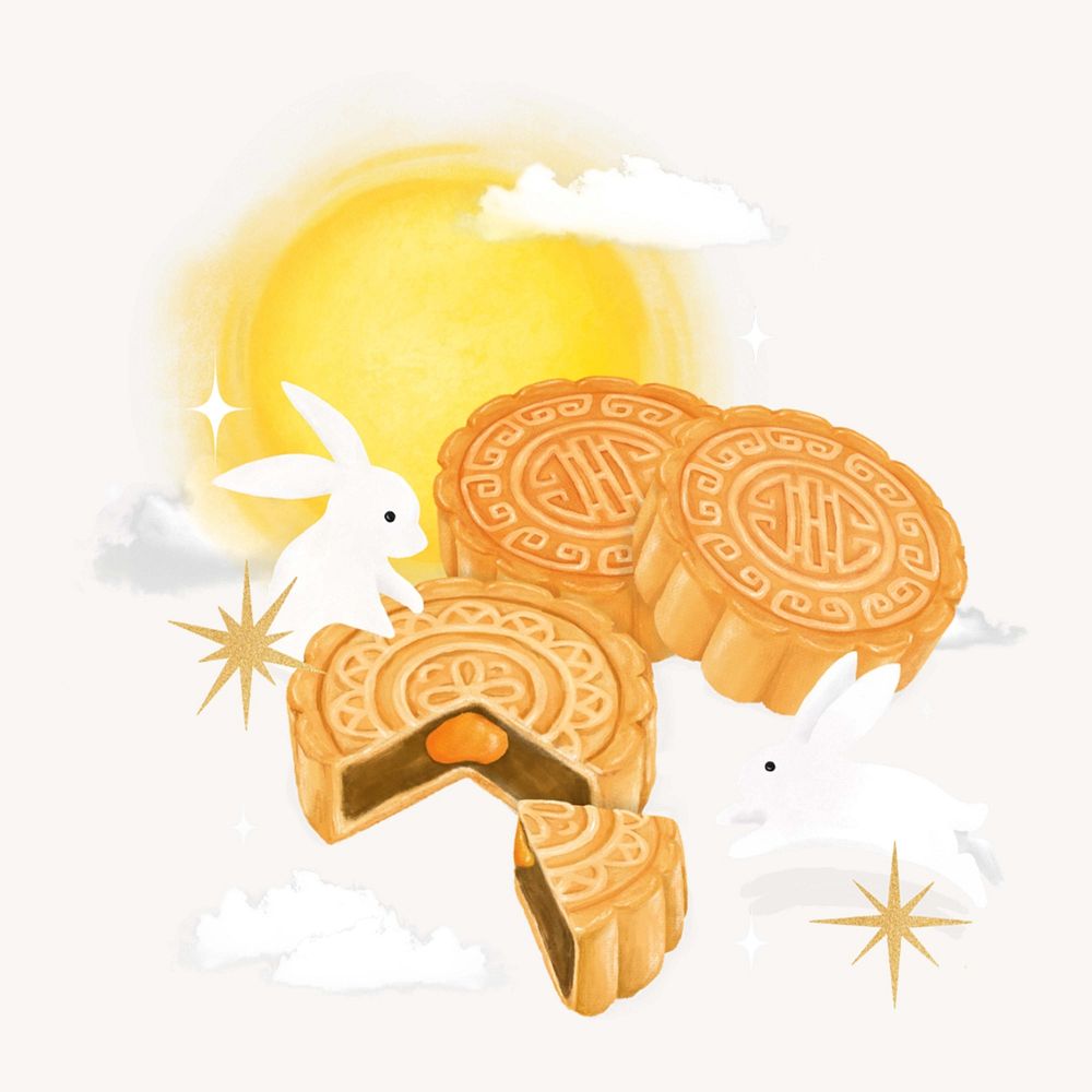 Chinese Mooncake, dessert food illustration