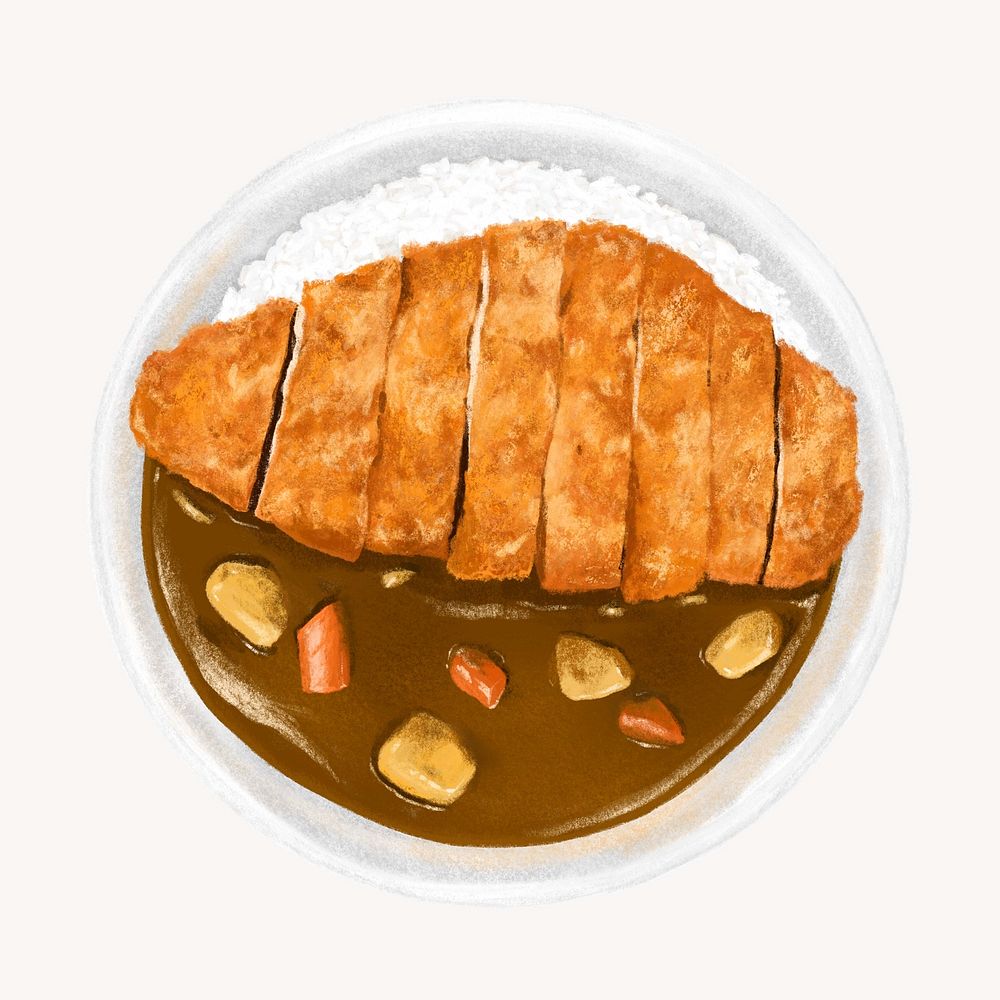 Japanese curry with pork cutlets, food illustration