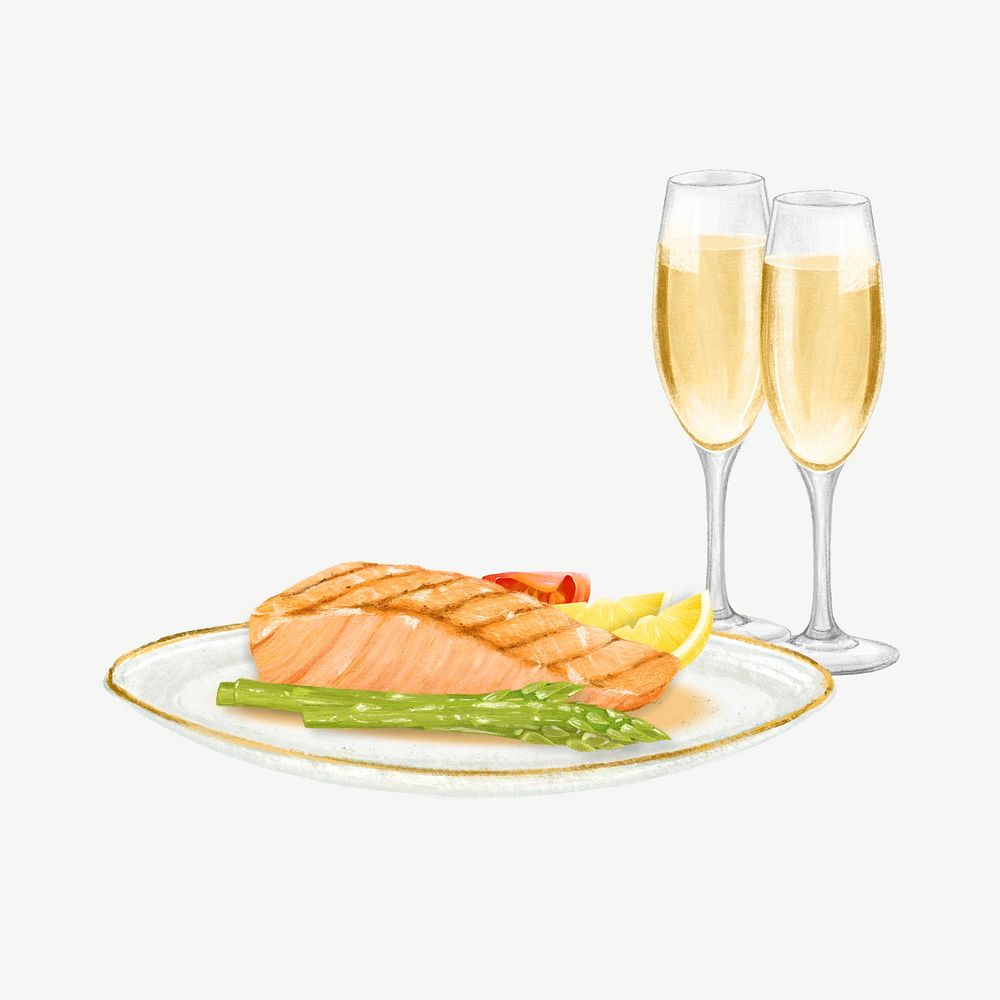 Delicious salmon steak, seafood collage element  psd