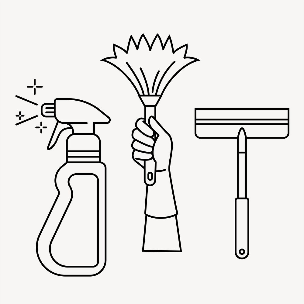 Cleaning tools  line art collage element