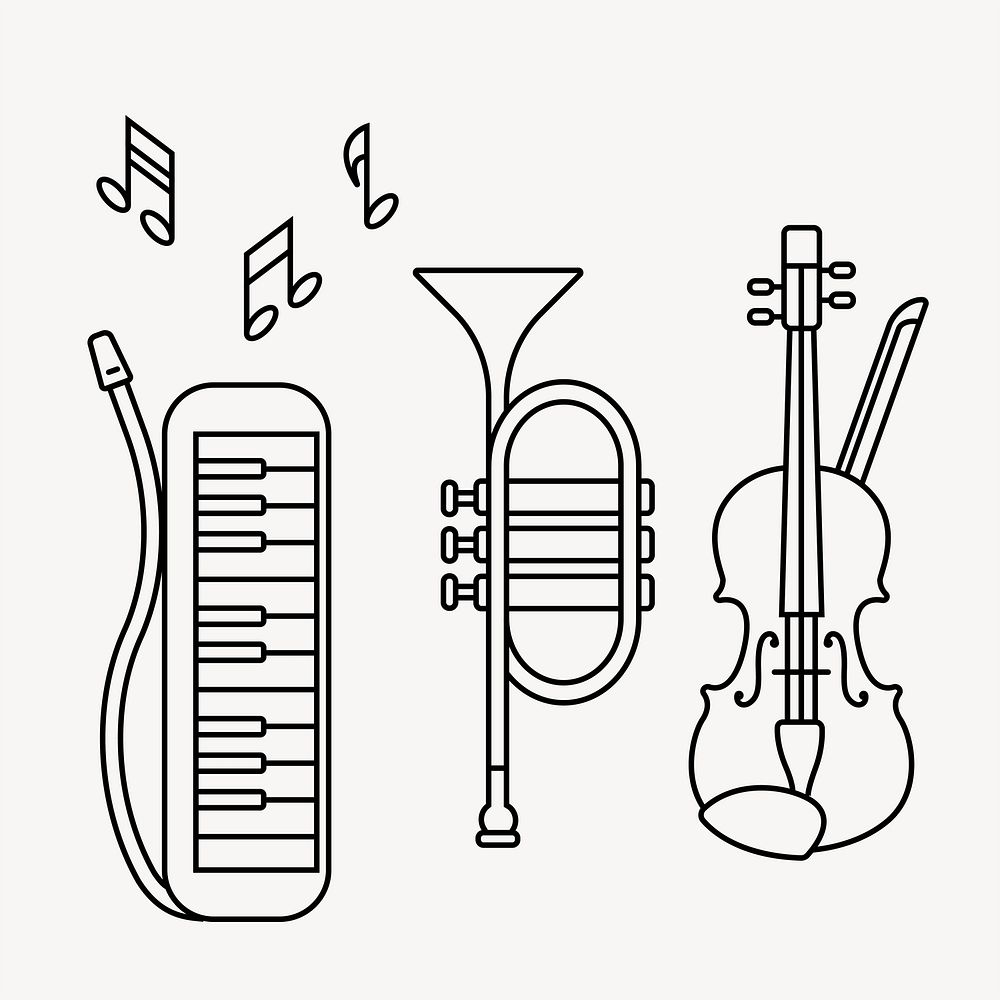 Music instruments line art vector
