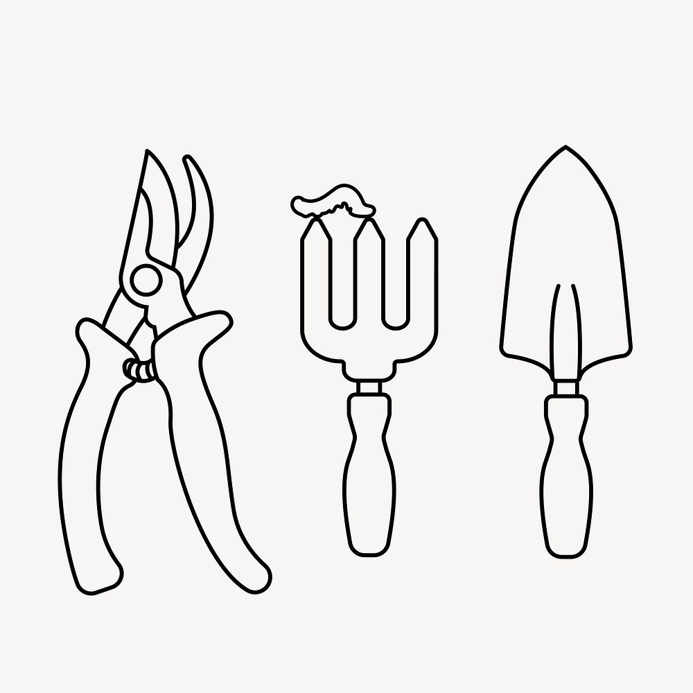 Gardening tools line art vector