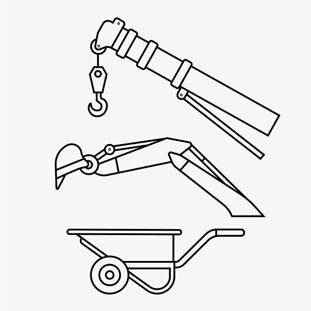 Construction tools line art vector