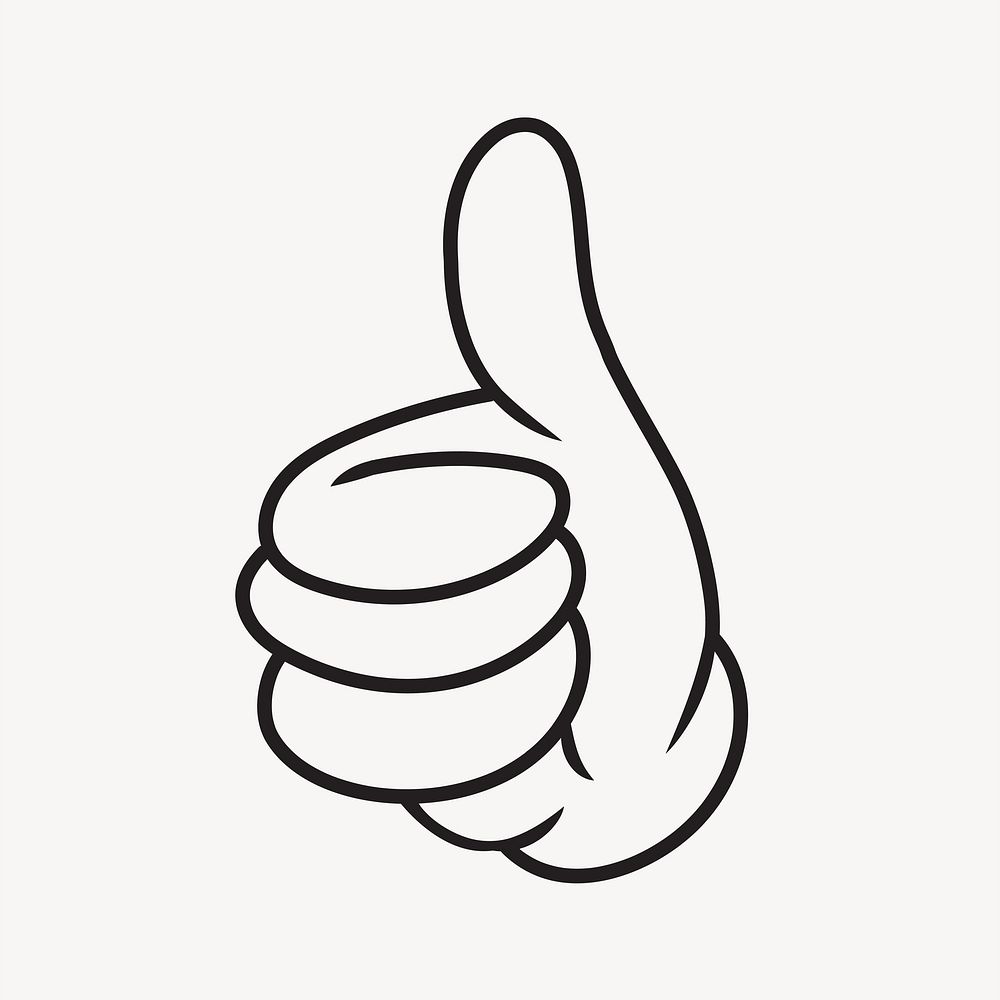 Cartoon thumbs up hand, gesture line art illustration vector