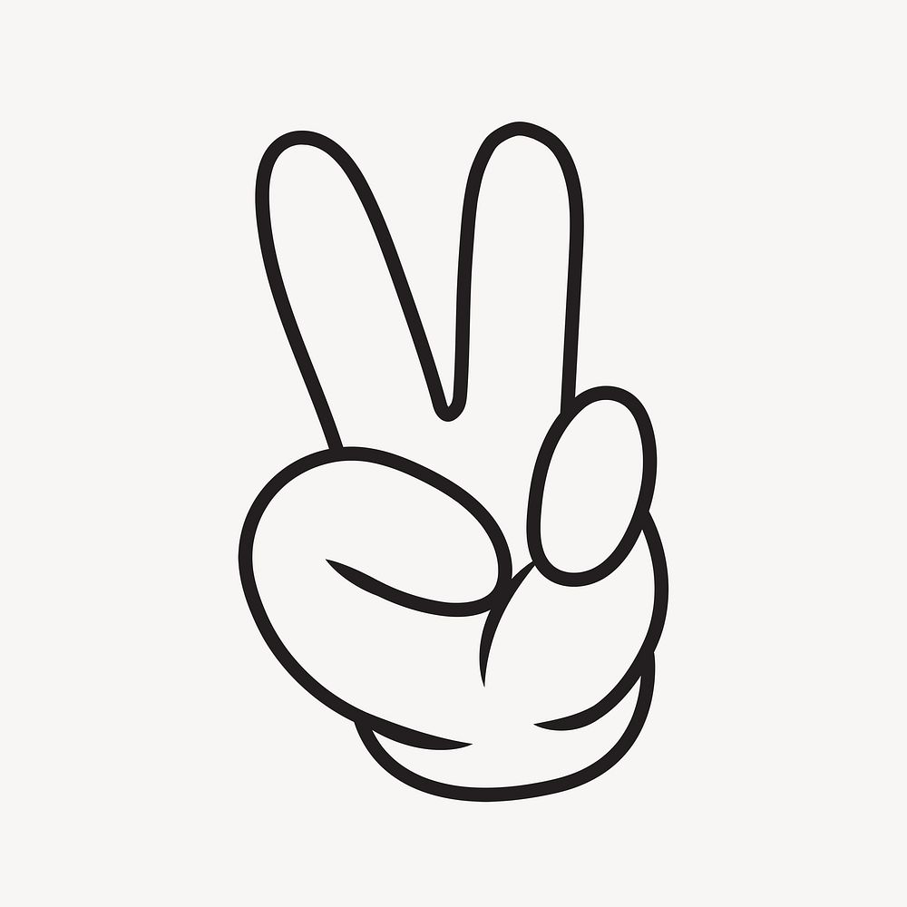 Cartoon peace hand sign, gesture line art illustration vector