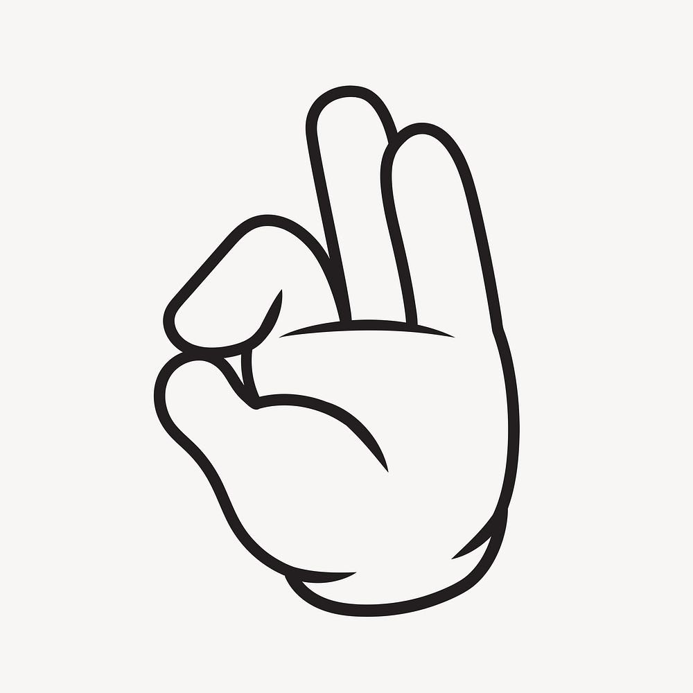 Cartoon ok hand, gesture line art illustration vector