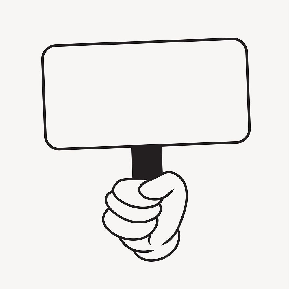 Blank sign, cartoon hand illustration vector