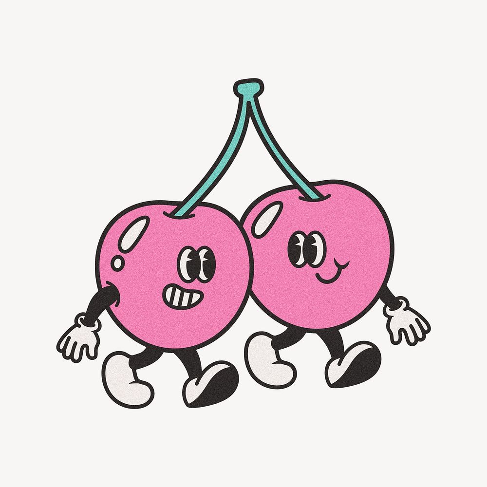 Retro walking cherries, food illustration