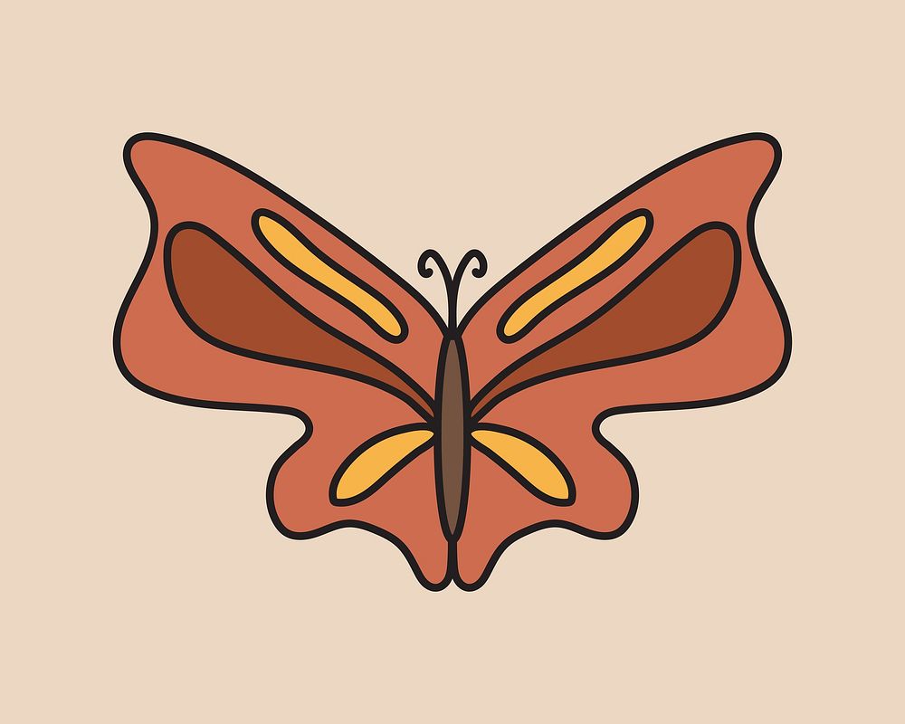 Brown butterfly, retro illustration vector