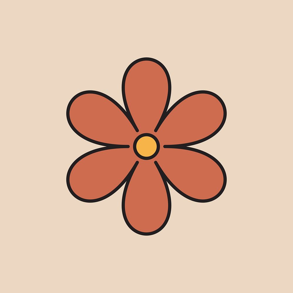 Brown flower, retro illustration vector