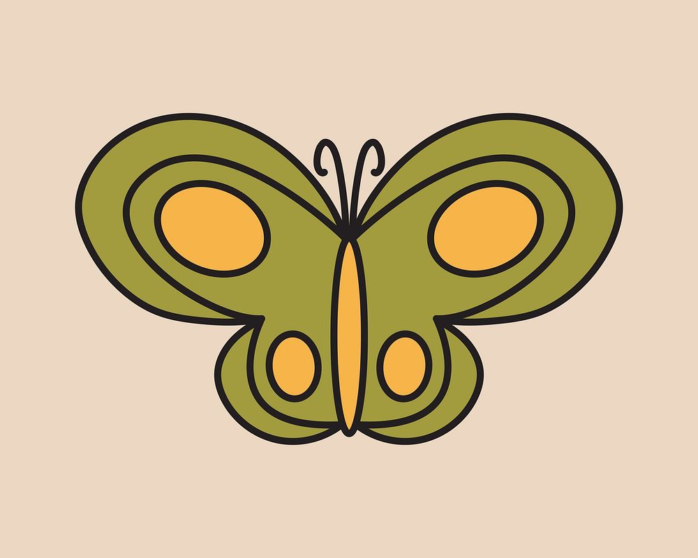 Green butterfly, retro illustration