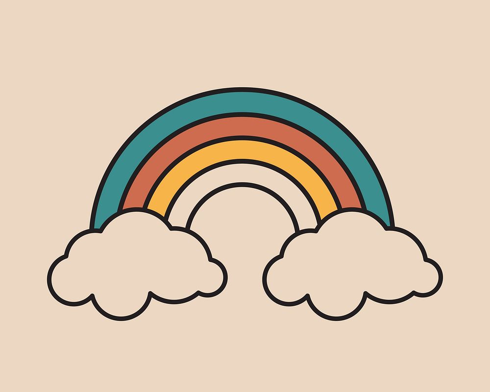 Rainbow cloud, retro illustration vector