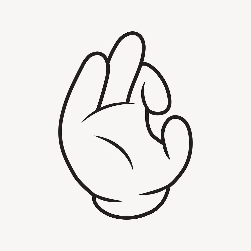 Cartoon okay hand, gesture line art illustration vector